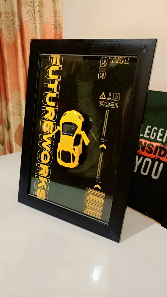 Metallic Car Wall Frame Modern Automotive Art Home Decor 8.5×12 Inch