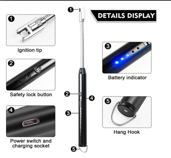 Arc Electric Rotatable Neck Windproof Lighter with USB Charging & LED Battery Display