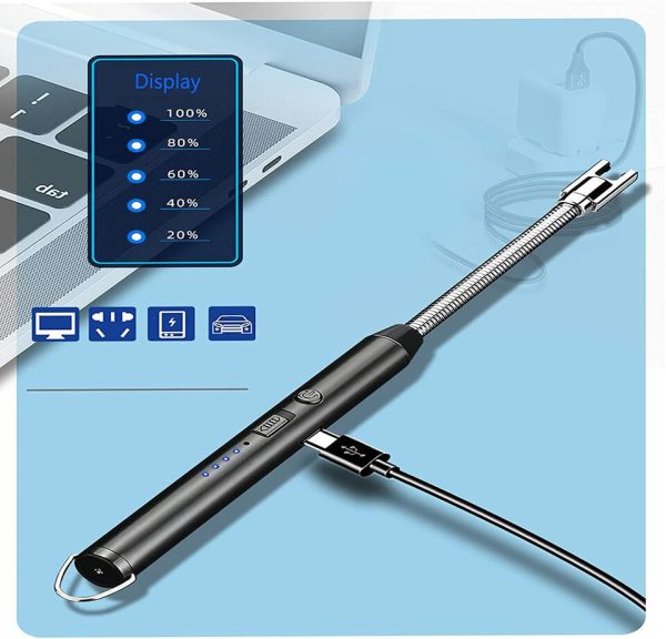 Arc Electric Rotatable Neck Windproof Lighter with USB Charging & LED Battery Display