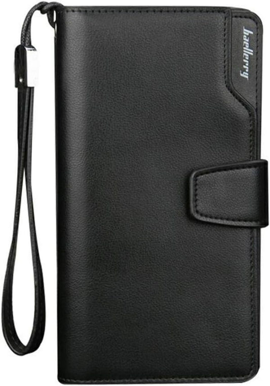 Baellerry men’s leather long wallet in black with 23 card slots and coin purse
