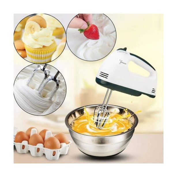 Scarlett 7-Speed Electric Hand Mixer with Stainless Steel Whisks and Dough Hooks – Compact Food Blender for Baking and Cooking
