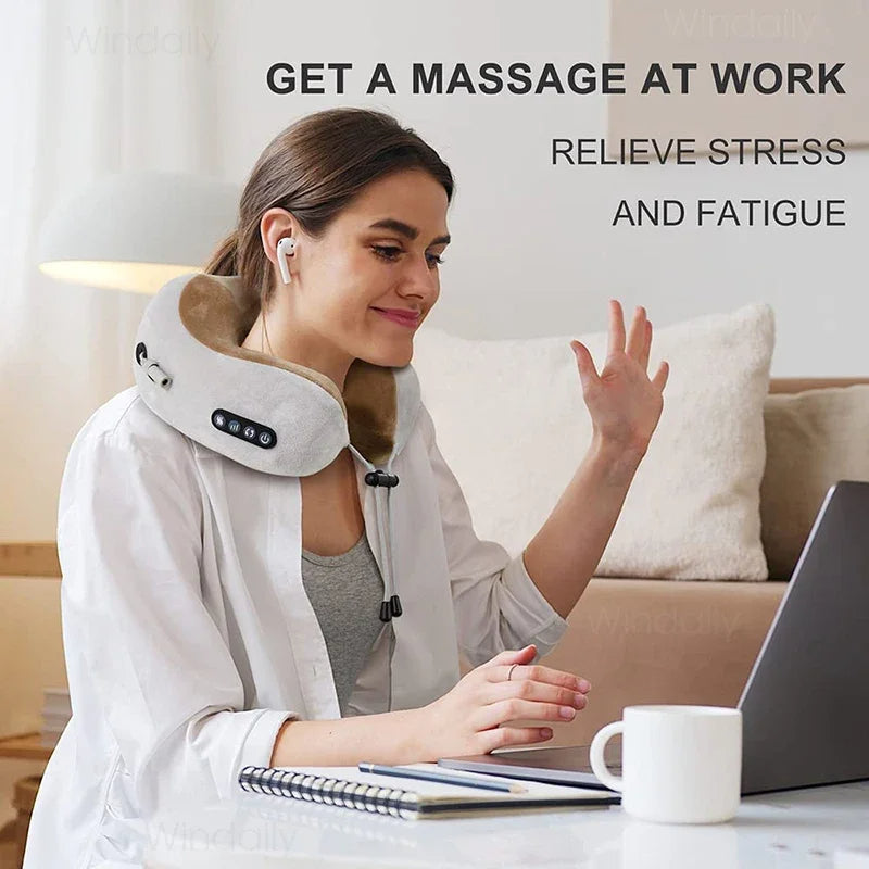 Jinserta Electric Travel Neck Massager With Heat Vibration | USB Charging Massage Pillow