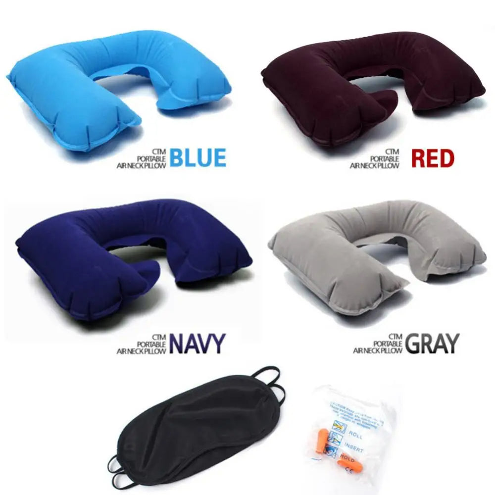 3-in-1 Travel Comfort Set – Inflatable U-Shaped Neck Pillow, Eye Mask & Earplugs