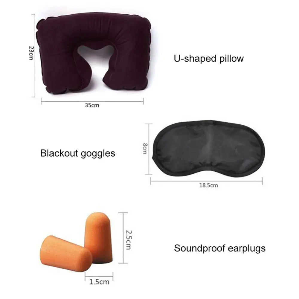 3-in-1 Travel Comfort Set – Inflatable U-Shaped Neck Pillow, Eye Mask & Earplugs