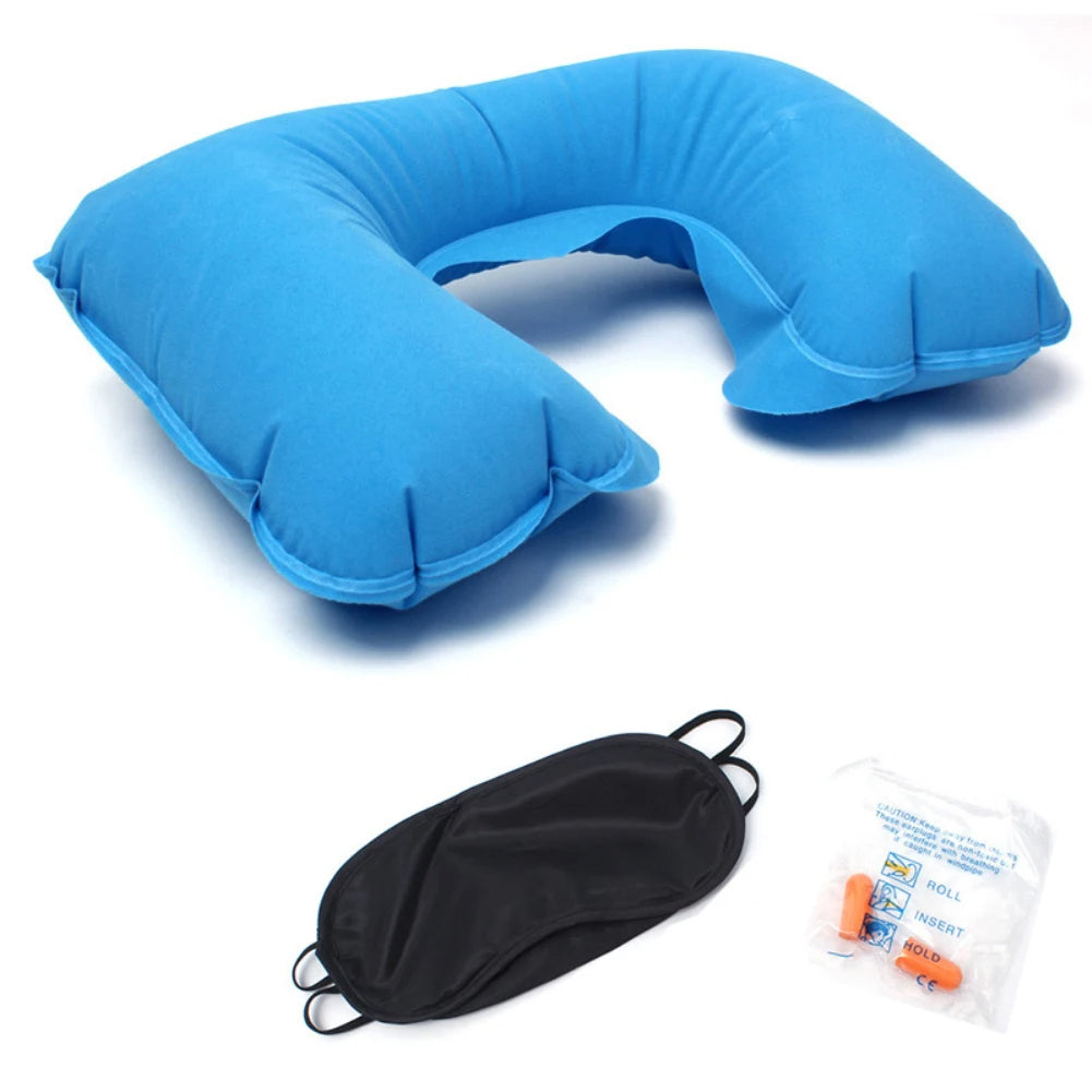 3-in-1 Travel Comfort Set – Inflatable U-Shaped Neck Pillow, Eye Mask & Earplugs