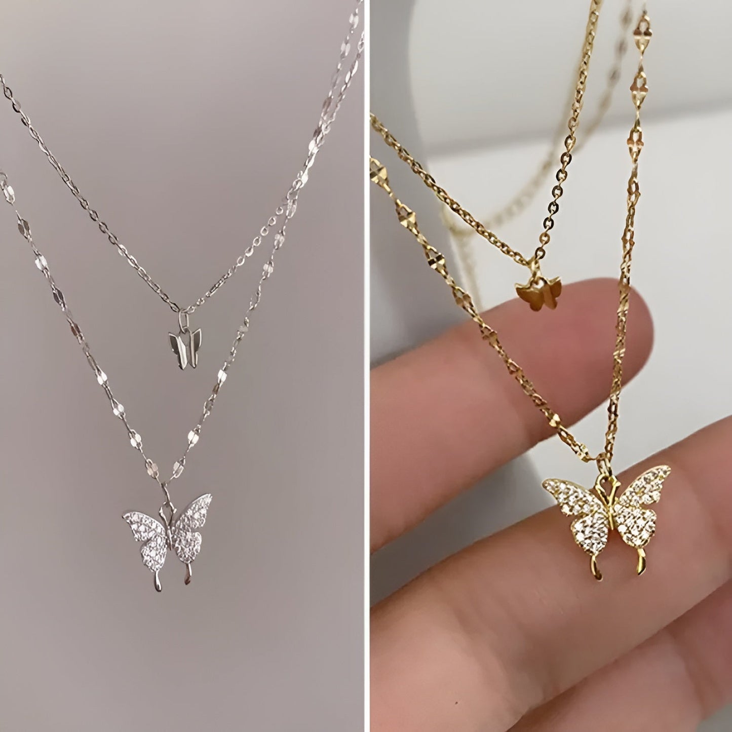 Korean Double-Layer Pendant Smart Butterfly Necklace