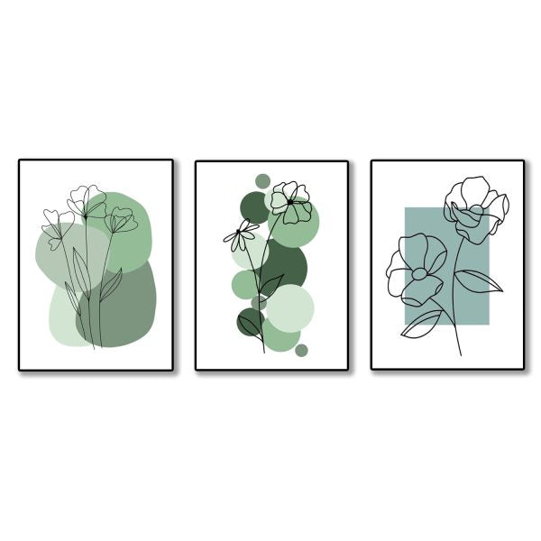 Set of 3 Abstract Plant Art Wooden Modern Wall Decor