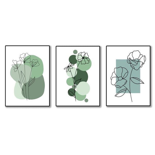 Set of 3 Abstract Plant Art Wooden Modern Wall Decor