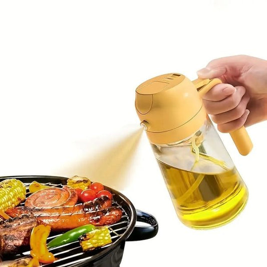 Glass Oil Dispenser Jug 450ml – Dual-Purpose Pour & Spray Bottle with High-Pressure Nozzle, Anti-Spill Design, C-Shaped Handle
