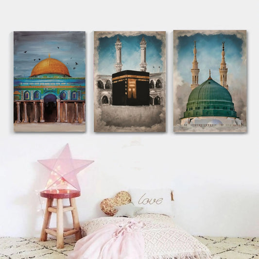 3 Pcs Islamic Holiest Sites Wallmate Set – PVC Wallboard Home & Office Decoration