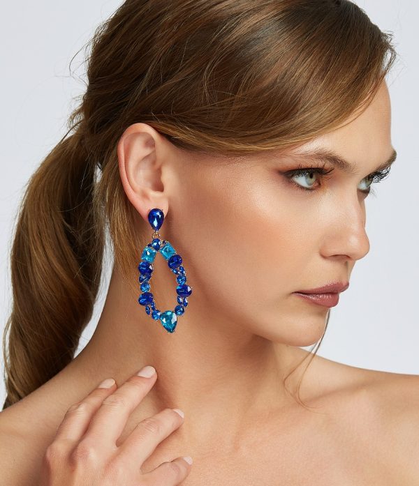 Imported Dazzling Royal Blue Teardrop Earrings with Shimmering Gemstones – Elegant Party Jewelry for Girls & Women
