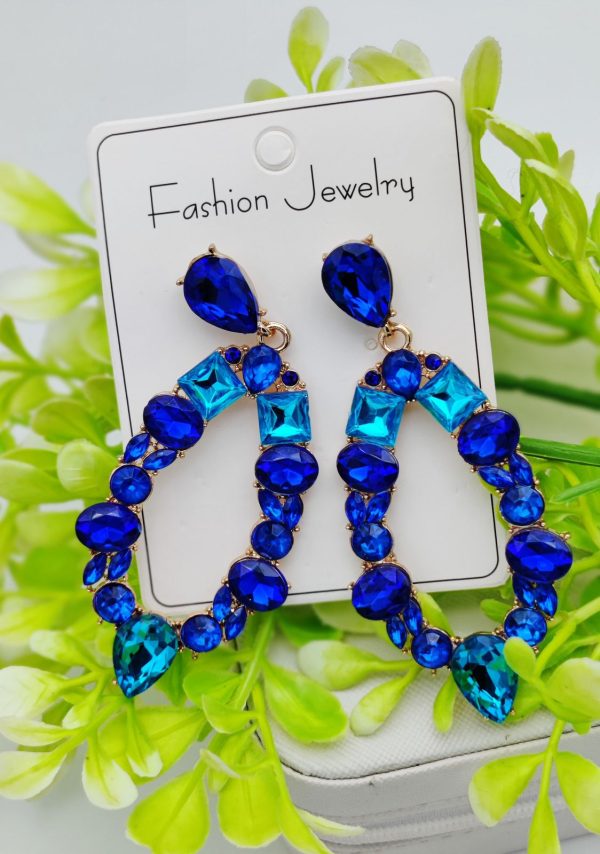 Imported Dazzling Royal Blue Teardrop Earrings with Shimmering Gemstones – Elegant Party Jewelry for Girls & Women
