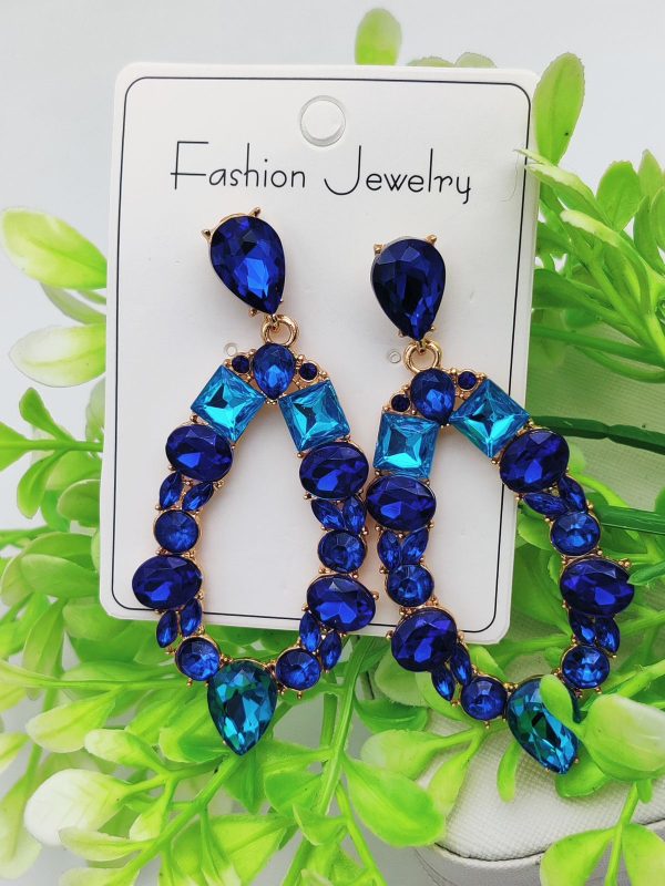 Imported Dazzling Royal Blue Teardrop Earrings with Shimmering Gemstones – Elegant Party Jewelry for Girls & Women
