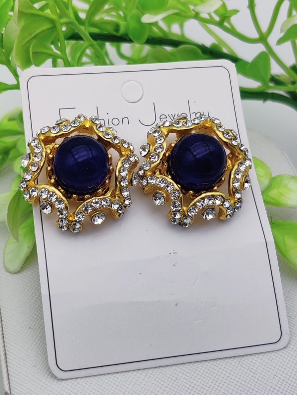 Dual-Toned Rhinestone Stud Earrings in Royal Purple and Ruby Red – Elegant Gold Base Jewelry for Girls and Women