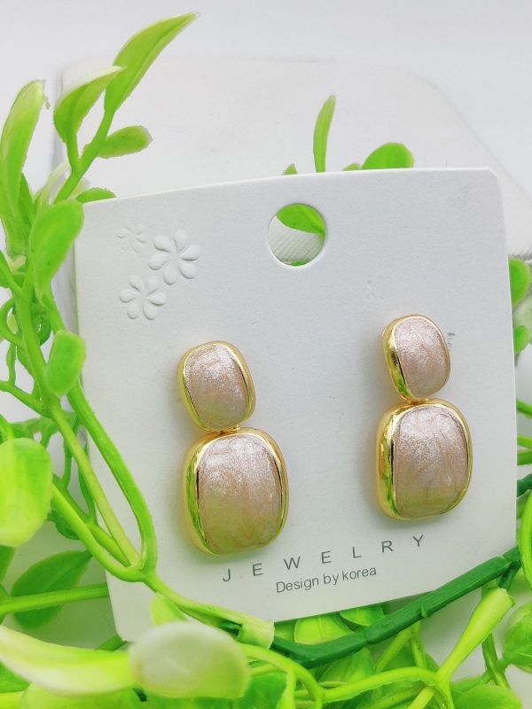 Imported Elegant Dual-Tone Rectangular Drop Earrings – Sophisticated Statement Jewelry for Girls & Women