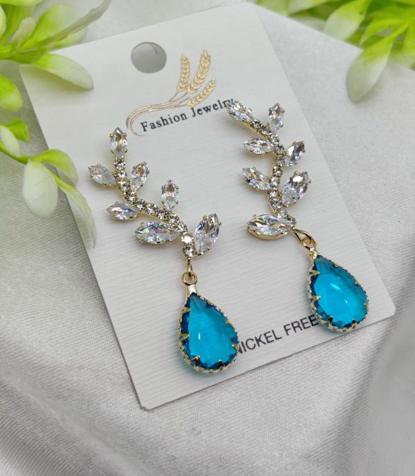 Imported Exquisite Crystal Vine Drop Earrings with Blue Gemstone Accent – Nickel-Free
