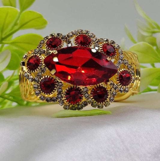Red stone adjustable bracelet with golden finish – elegant jewelry for girls and women