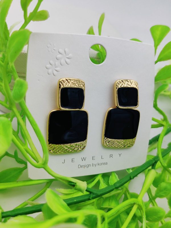 Geometric Black and Gold Statement Earrings – Bold Fashion Jewelry for Women