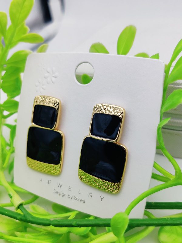 Geometric Black and Gold Statement Earrings – Bold Fashion Jewelry for Women