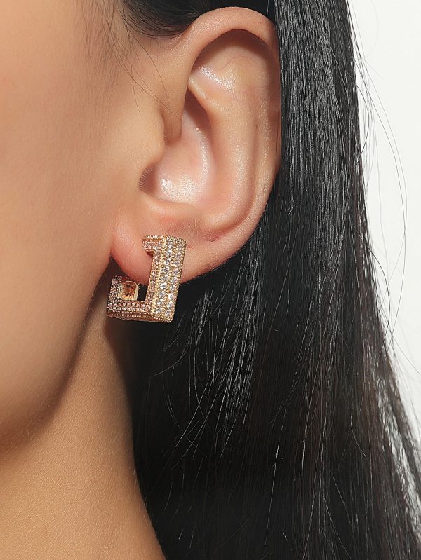 Imported Radiant Square Luxe Earrings with Crystals – Gold Geometric Statement Earrings for Girls & Women
