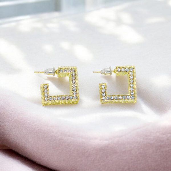 Imported Radiant Square Luxe Earrings with Crystals – Gold Geometric Statement Earrings for Girls & Women
