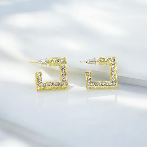 Imported Radiant Square Luxe Earrings with Crystals – Gold Geometric Statement Earrings for Girls & Women
