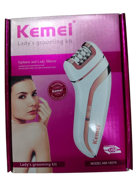 Kemei KM-1207A Epilator for Women with Extra Shaving Head | Rechargeable Lady Grooming Kit (Random Color)
