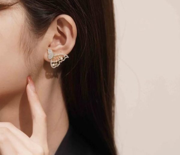 Korean Zircon & Pearl Butterfly Earrings