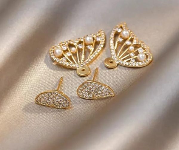 Korean Zircon & Pearl Butterfly Earrings