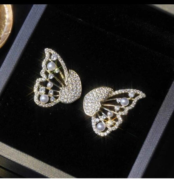 Korean Zircon & Pearl Butterfly Earrings