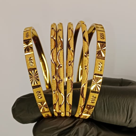 Luxurious Gold Plated Bangles Set for Women | 2 Bangles + 4 Churiyan | Bridal & Special Occasion | 2.5 Inch Size with Gift Box