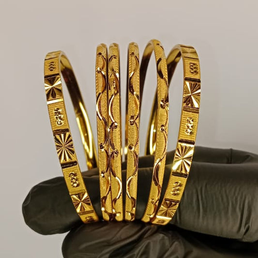 Luxurious Gold Plated Bangles Set for Women | 2 Bangles + 4 Churiyan | Bridal & Special Occasion | 2.5 Inch Size with Gift Box