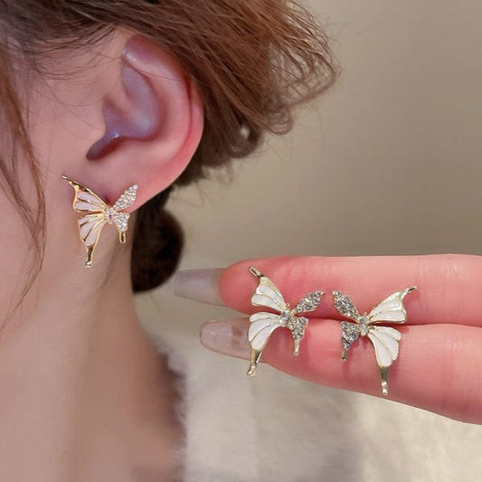 Luxury Dual Tone Zircon Butterfly Stud Earrings – Silver & Golden Artificial Jewelry for Women in Pakistan