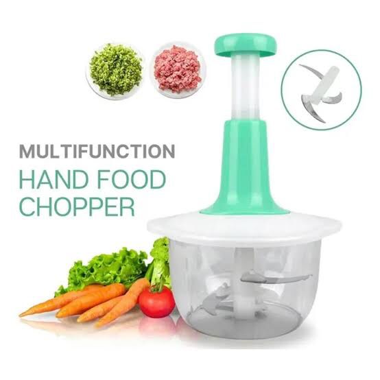 Manual Hand Push Chopper 1.5L – Vegetable and Meat Grinder with Stainless Steel Blades and Whisker, Random Color
