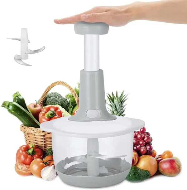 Manual Hand Push Chopper 1.5L – Vegetable and Meat Grinder with Stainless Steel Blades and Whisker, Random Color
