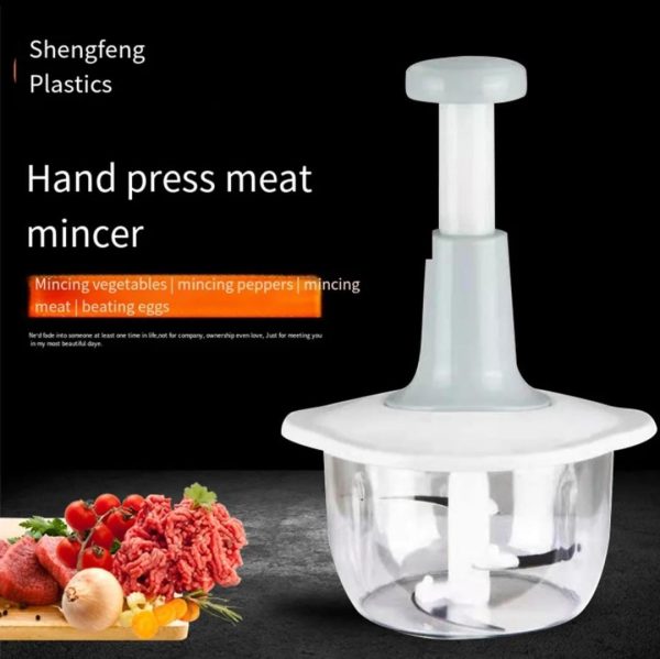 Manual Hand Push Chopper 1.5L – Vegetable and Meat Grinder with Stainless Steel Blades and Whisker, Random Color
