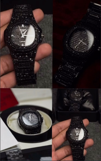 Blacked Iced Out Stainless Steel Chain Watch