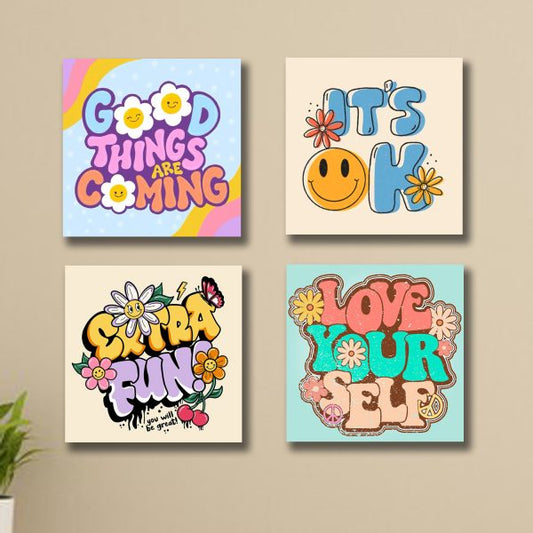 Pack of 4 Colourful Motivational Wooden Frames – Wall Art for Kids & Girls’ Room