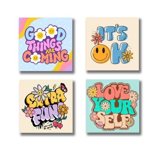 Pack of 4 Colourful Motivational Wooden Frames – Wall Art for Kids & Girls’ Room
