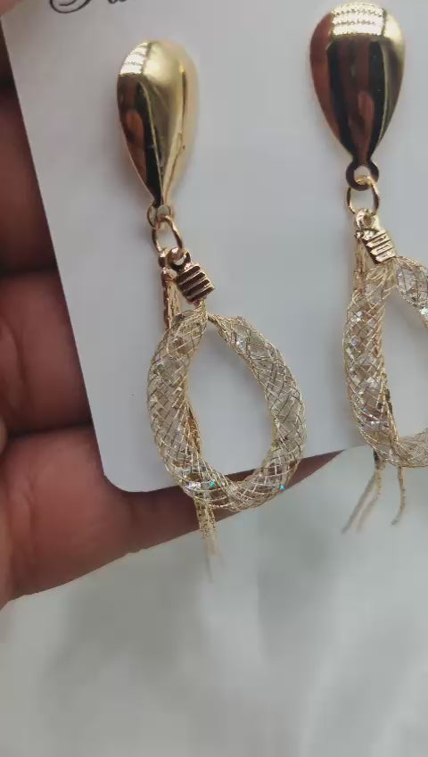 Imported Elegant Mesh Teardrop Dangling Earrings – Stylish Lightweight Jewelry for Girls & Women
