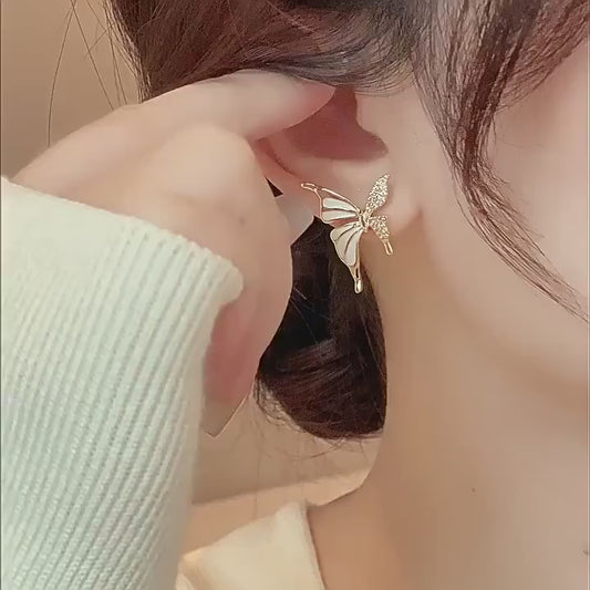 Luxury Dual Tone Zircon Butterfly Stud Earrings – Silver & Golden Artificial Jewelry for Women in Pakistan
