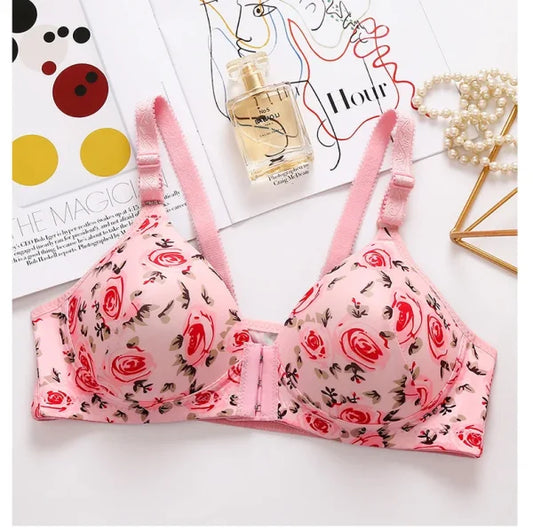 Printed Soft Cotton Padded Bra For Women - Stylish Everyday Comfortable Undergarment With Breathable Fabric (Random Color)  
