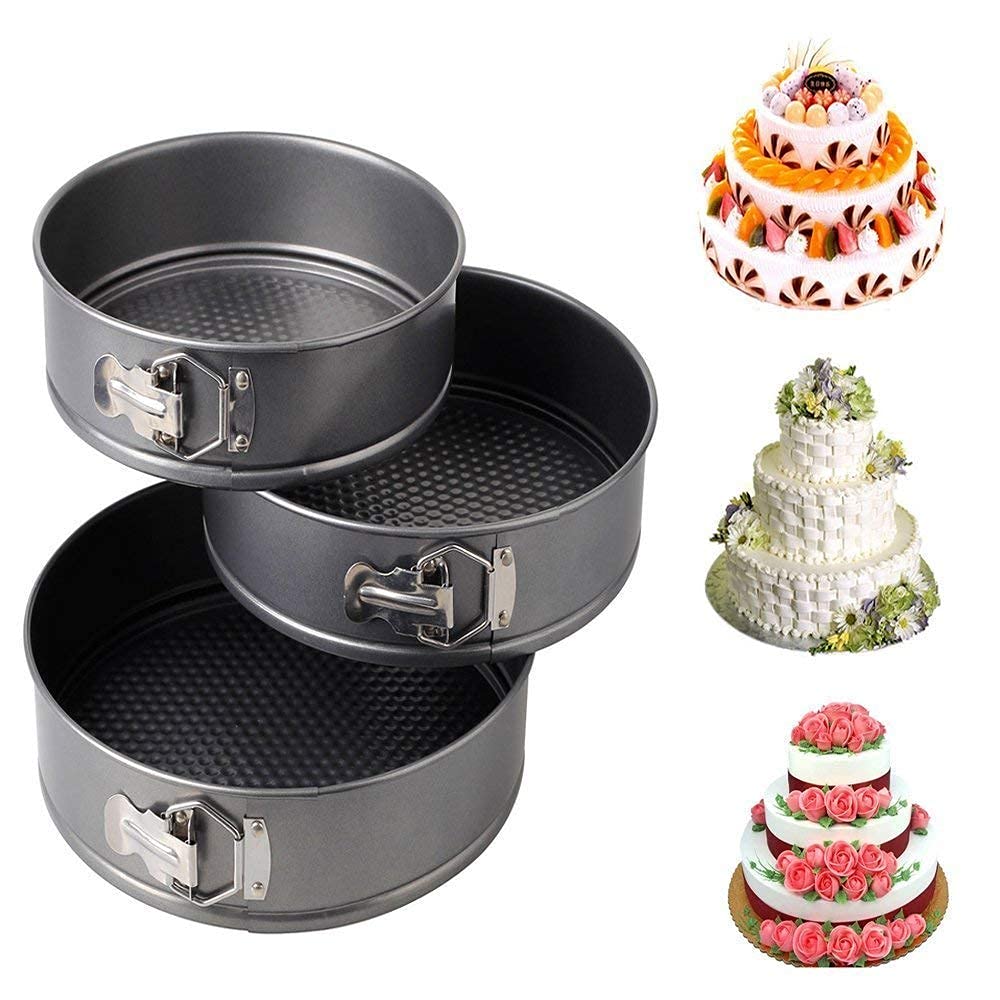 Set of 3 Nonstick Round Shape Cake Mould Baking Pans – Carbon Steel Black