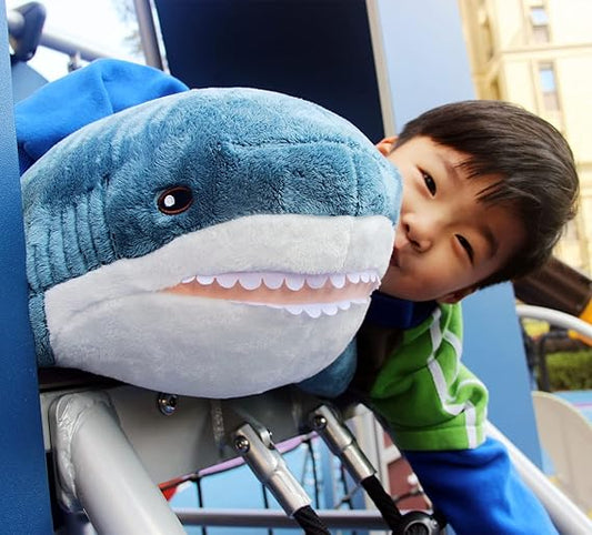Ryttir Giant Shark Stuffed Animal Plush Pillow – Soft 35.4 inch Blue Shark Toy with White Belly and Fierce Teeth, Perfect for Kids, Boys, Girls, and Ocean Lovers
