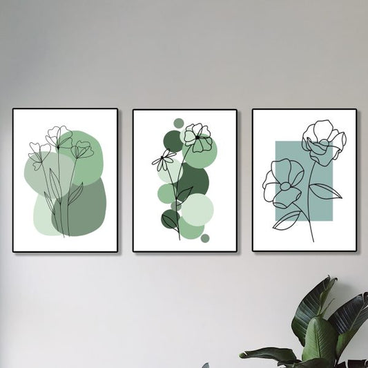 Set of 3 Abstract Plant Art Wooden Modern Wall Decor