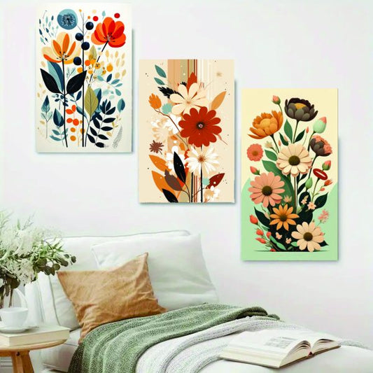  Set of 3 Flower Sticky Canvas Photo Tiles for Home and wall decor