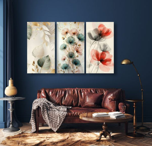 "Set of 3 Flower Art Wooden Wall Frames – Sticky Photo Tiles"