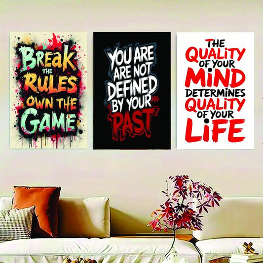 Set of 3 Motivational Wooden Canvas Frames – 8x11 Inspirational Quote Wall Art For Home & Office Décor