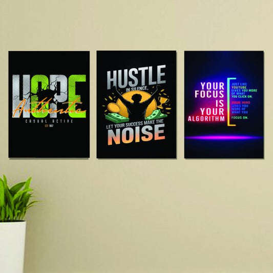Set of 3 Islamic Motivational Sticky Canvas Frames for Wall Décor – 8x11 Wooden Phototiles
