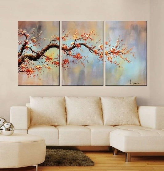 Set of 3 Nature Tree Sticky Canvas Frames for Home and Office